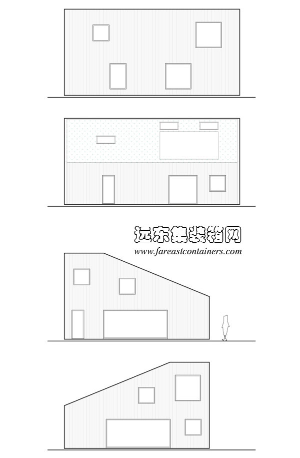 WFH house的立面示意圖,集裝箱住宅,集裝箱建筑,集裝箱房屋,集裝箱活動(dòng)房,住人集裝箱