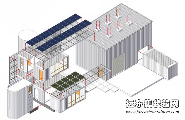 hybrid house 生態(tài)集裝箱住宅立體構(gòu)造圖,集裝箱房屋,集裝箱活動(dòng)房,住人集裝箱,集裝箱建筑