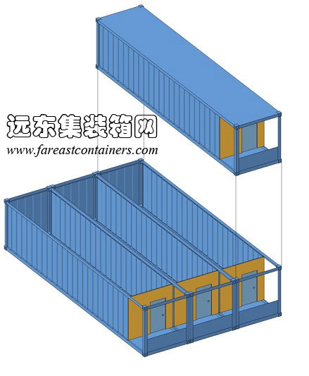 外走廊式箱體及交通構(gòu)成示意a,集裝箱房屋,集裝箱活動(dòng)房,住人集裝箱,集裝箱住宅,集裝箱建筑